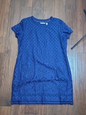 Isaac Mizrahi Navy Blue Lace Overlay Dress Size Large